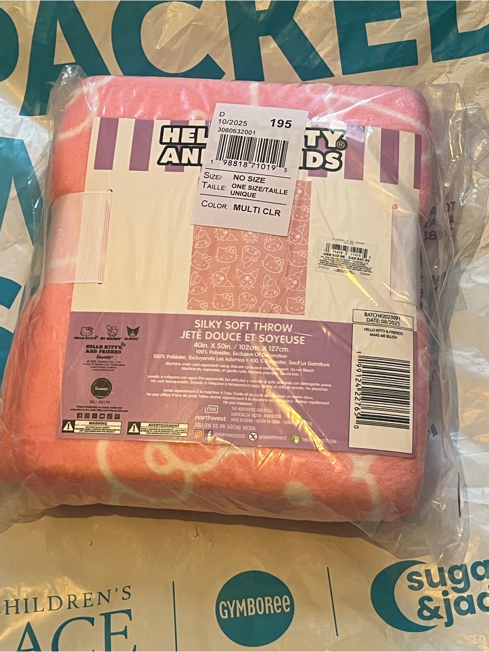 NWT Children’s Place Hello Kitty & Friends Pink Silky Soft Throw Blanket 40x50